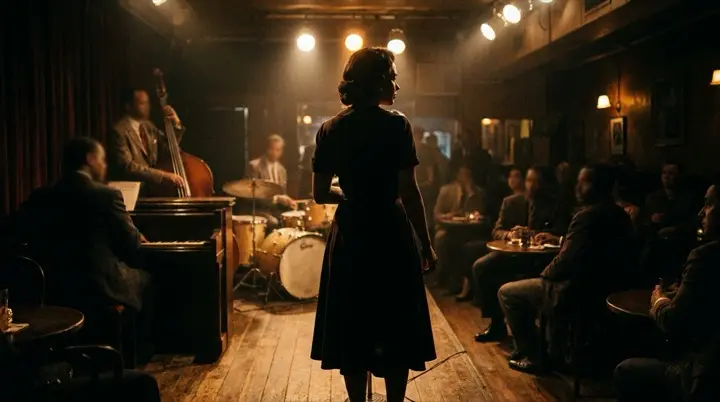 A vocalist performing with a live jazz trio